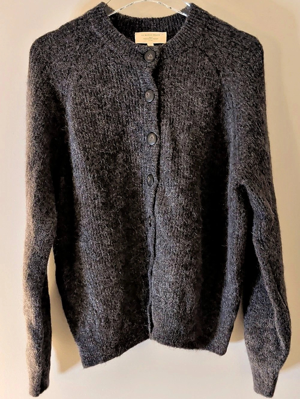 Sézane Othello Cardigan Fuzzy Knit Charcoal Gray Large